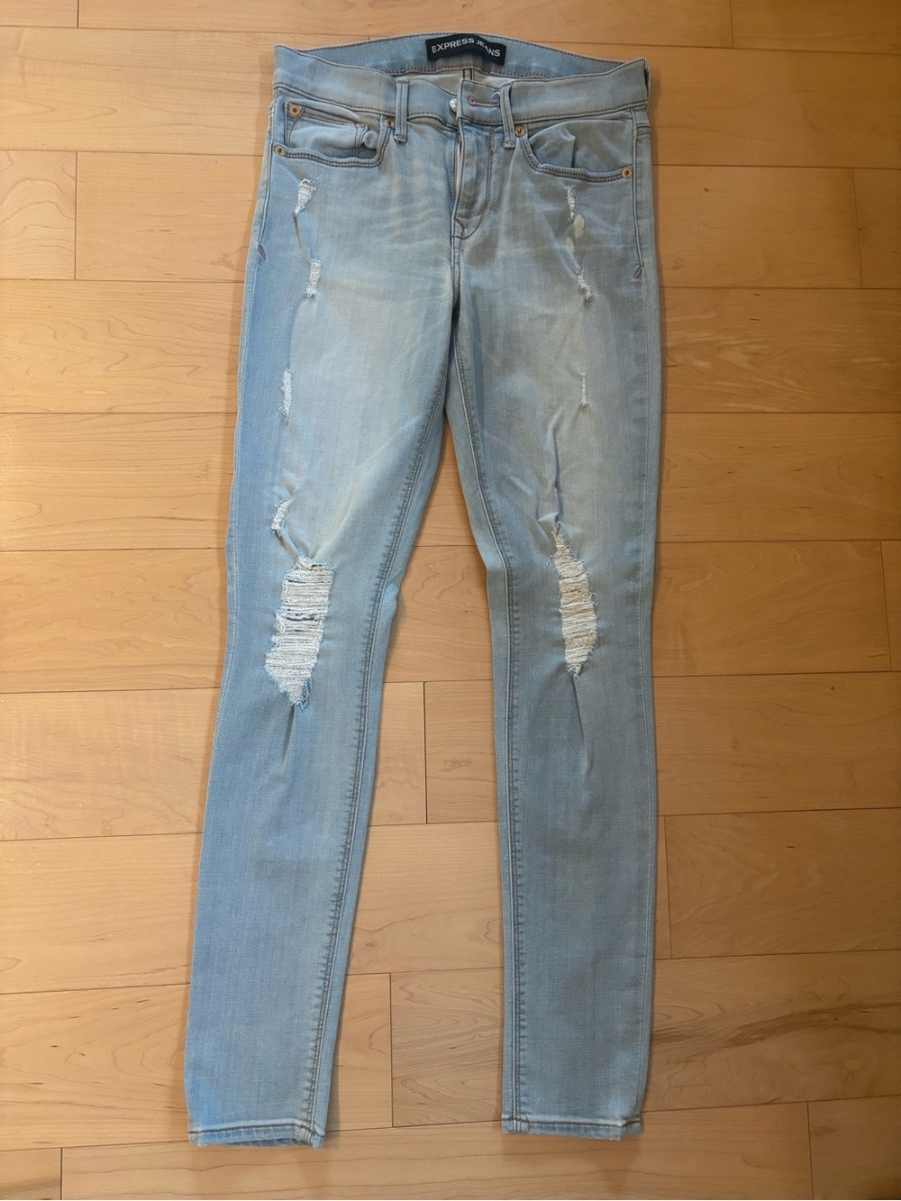Express Women's Light Blue Distressed Skinny Jeans